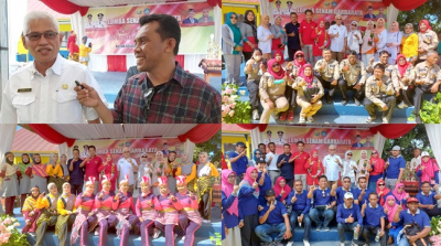 Pj Sekda Sultra / Kadis Pendidikan dan Kebudayaan Sultra Drs. Asrun Lio, M.Hum, PhD bersama Para Kepala Sekolah dan Peserta Senam Garbarata Usai Membuka Kegiatan Lomba Senam Garbarata di SMAN 1 Batauga Sabtu (10/9)