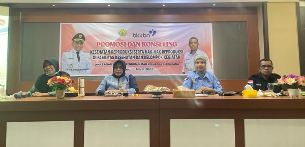 Ketua TP PKK Kota Baubau Wa Ode Nursanti  Monianse saat memberikan materi pada acara Promosi dan kesling  dengan Tema "Kesehatan Reproduksi serta Hak Hak Reproduksi di fasilitas kesehatan dan kelompok kegiatan" di Aula Hotel Galaxi Inn Kota Baubau Kamis (16/3/2023). 